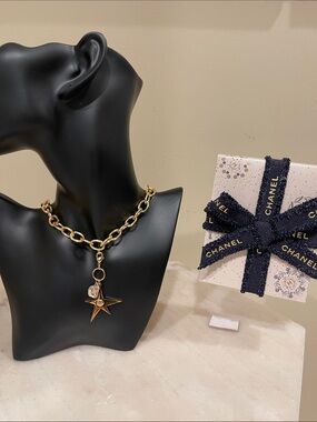 Chanel Gold Comet Charm And Gold Chain Necklace